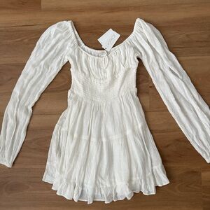 l*space White Long-Sleeve Smocked Bodice Dress